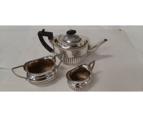 HM SILVER THREE PIECE TEA SET BY WILLIAM HUTTON &amp; SONS LONDON 1908 700 GRAMS 
