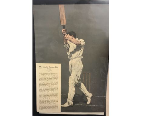 Sussex &amp; England 1905 colour print, Mr Charles Burgess Fry, off driving, by Chevalier Taylor