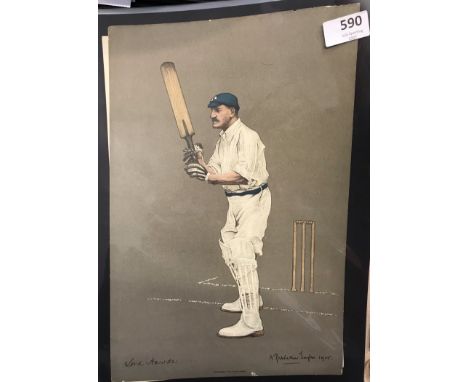 Yorkshire colour print Lord Hawke, batting by Chevalier Taylor. The father of Yorkshire Cricket