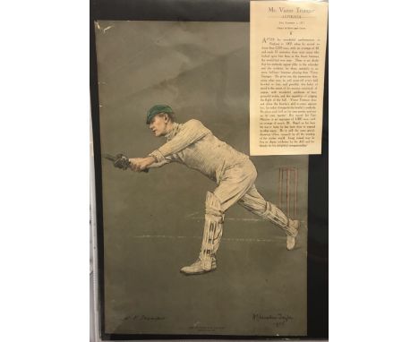 Australia 1905 colour print Mr Victor Trumper 1902 Test team with 11 centuries and 2570 runs. Cover Driving by Chevalier Tayl