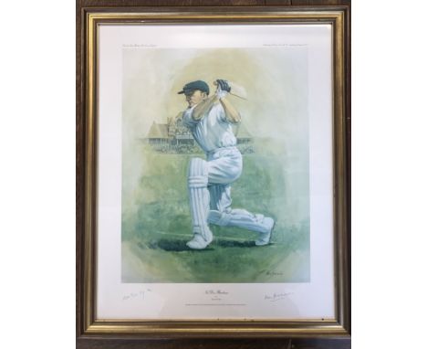Sir Donald Bradman, an autographed limited edition colour print by Alan Fearney, signed in pencil by both Fearney and Bradman