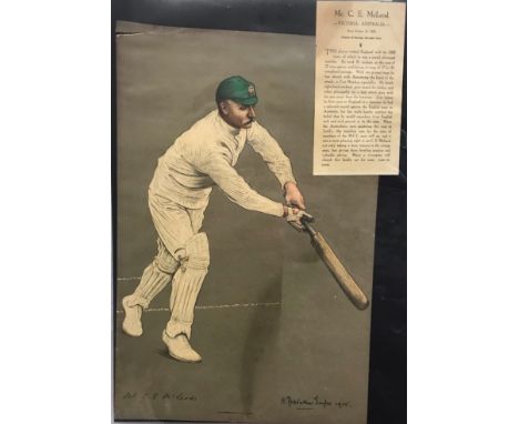 Australia (Victoria) and Tests 1905 colour print of Mr C E McLeod Batting by Chevalier Taylor. Small tear top left