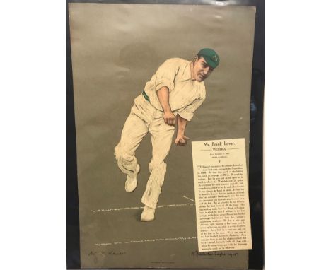 Australia (Victoria) 1905 colour print of Mr Frank Laver, First Test 1889 bowling, by Chevalier Taylor 10 x 15"