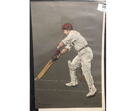 Surrey 1905 T Hayward, Test Match player, 1899 lots of averages, 1904 3000+ runs and 11 centuries, colour print, batting by C