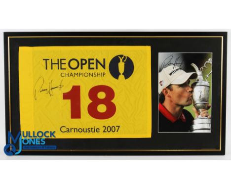 Padraig Harrington 2007 Carnoustie Open Golf Champion Signed Display - to incl signed 18th Pin Flag and signed press photogra