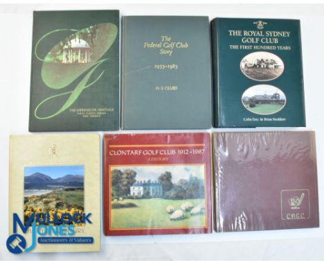 Six Golf Hardback History Books - A Greenbrier Heritage c1968 William Olcott, The Federal Golf Club Story 1933-1983 D.S Clues