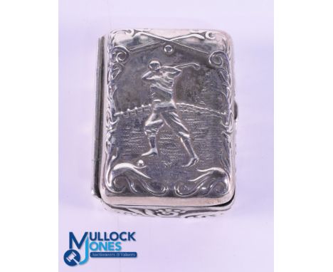 Interesting Silver Decorative Golfing Snuff Box - stamped 925 Sterling featuring a lid embossed with a period golfer at the t
