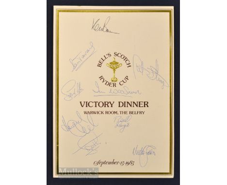 Scarce 1985 Ryder Cup The Belfry Golf Victory Signed Dinner Menu - won by Europe for the first time since GB&amp;I won back i