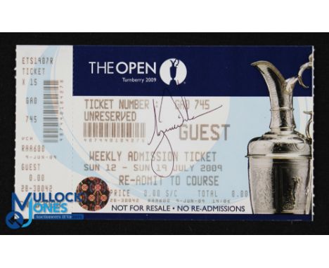 Rare Tiger Woods 2009 Turnberry Open Golf Championship Signed Guest Weekly Entrance Ticket - acquired by the consignor who bu