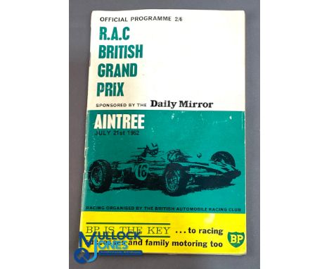 1962 Motor Sport F1 British Grand Prix Aintree - Tommy Sopwith Signed Programme, comes with 2 tickets, carpark ticket and a L