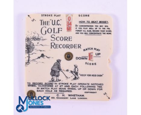 Early 20thc "The UC" Golf Score Recorder - neat pocket size hand scorer with notched wheel, made by C H Whetham Chancery Lane
