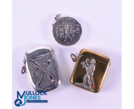 Collection of Golfing Vesta Cases (3) - to incl 2x silver, one with Birmingham Silver Hallmarks with both panels featuring go