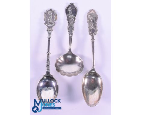Interesting Collection of Silver Golfing Teaspoons from 1900 onwards (3) - each finial featuring embossed golfing figures to 