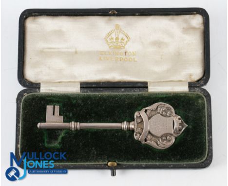 Rare 1914 Ormskirk Golf Club House Opening Presentation Key - ornate white metal engraved shield mounted and engraved to the 