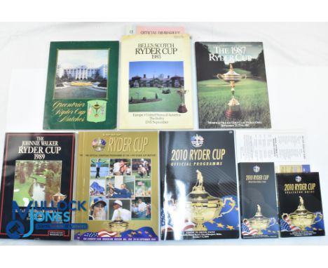 Ryder Cup - 1979 Programme, 1985 Programme with 12 drawsheets, 1987 Programme, 1989 Programme, 1999 two programmes, 2010 Prog