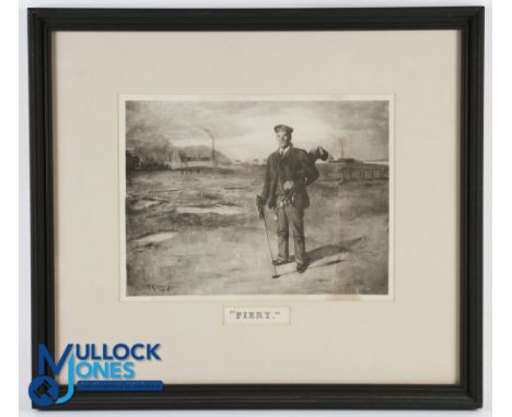Early Golfing Lithograph of "Fiery" famous Musselburgh Golf Caddie by McGlymont 1898 - heavy vertical crease mark - mf&amp;g 