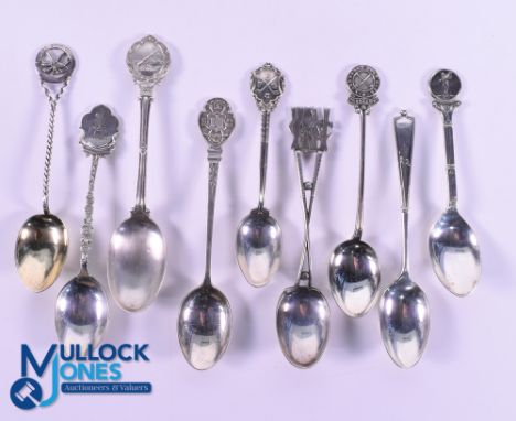 Interesting Collection of  Various Scottish, Irish and English  Golf Club Silver Teaspoons from early 1900s onwards (9) to in