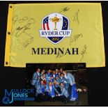 2012 Ryder Cup 'Miracle at Medinah' European Team Signed Pin Flag and Post celebration Press