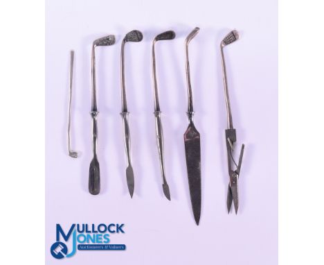 Collection of Golfing Silver Ladies Manicures (6) - comprising a set of five tools all stamped Sterling to the heads to incl 