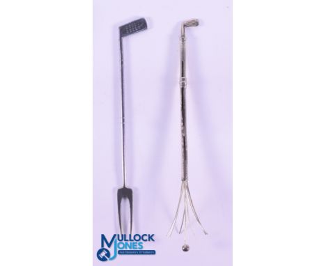 2x Silver and Silver Plate Golf Club Cocktail/Drinks Items - golf club twizzle stick c/w golf ball, hallmarked Birmingham 195