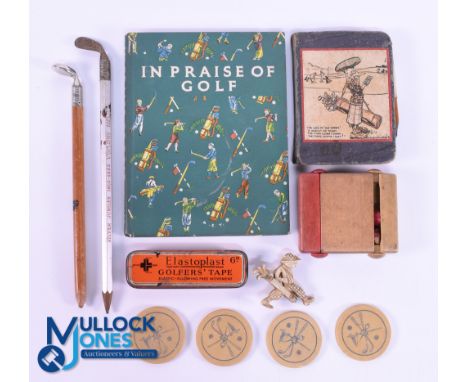 Interesting Collection of Various Golf Related Items (11) to incl "Elastoplast Tin of Golfers' Tape - Elastic - Allowing Free