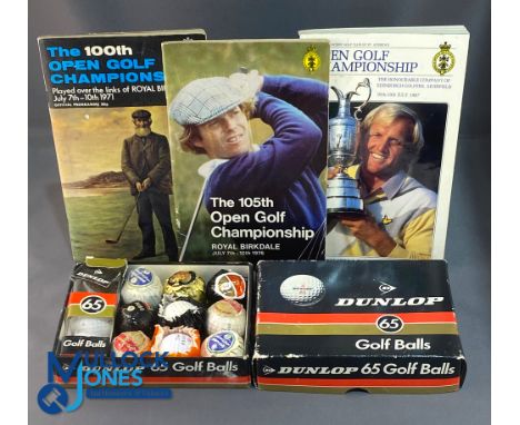 Dunlop 65 Golf Ball box with a selection of wrapped and part wrapped balls - Dunlop, Penfold balls, plus 1971, 1976, 1987, Th