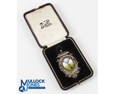 1924 Tarbrax District Golf Club Silver and Enamel Ladies Medal - depicting enamel female golfer to centre with the outer meda