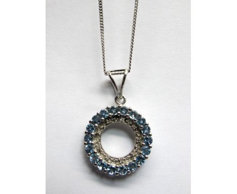 A Santa Maria Aquamarine and Diamond Set Circlet Pendant, claw set throughout, on split bale stamped "9k", on 9ct white gold 