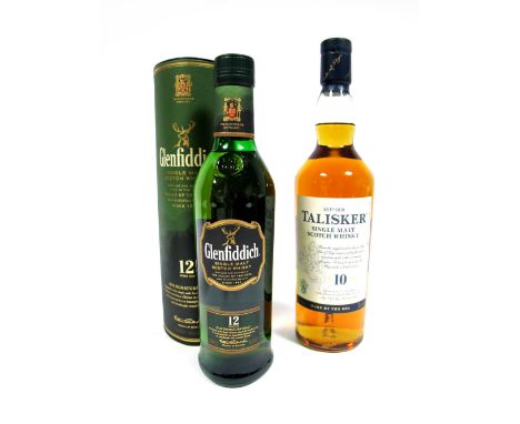Whisky - Talisker Single Malt Scotch Whisky, aged 10 years, 70cl, 45.8% Vol; Glenfiddich Single Malt Scotch Whisky, 12 years 