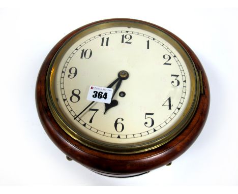 A late XIX Century Stained Mahogany LNER Wall Clock, the white enamel dial with Arabic numerals and fusée movement, 26.5cm di