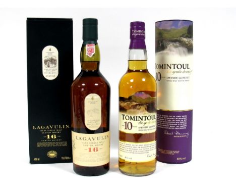 Whisky - Lagavulin Islay Single Malt Scotch Whisky Aged 16 Years, 70cl, 43% Vol., boxed; Tomintoul Speyside Glenlivet Single 