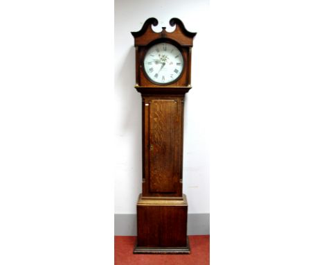 A Late XVIII Century Oak Cased Thirty Hour Longcase Clock, the circular white dial inscribed "James Brown, Matlock", with Rom