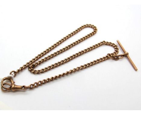 A 9ct Gold Graduated Curb Link Albert Chain, to single swivel style clasp and bolt ring, suspending sliding T-bar. 