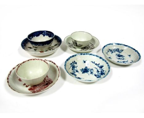 An XVIII Century Worcester Porcelain Tea Bowl and Saucer, printed in black with the 'Tea Party' pattern; A Worcester Tea Bowl