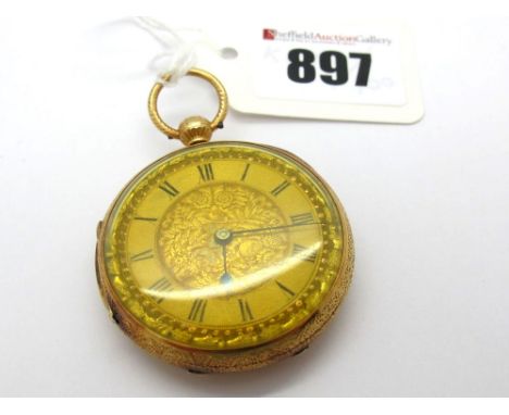 A XIX Century 18ct Gold Cased Ladies Fob Watch, the foliate engraved dial with black Roman numerals, the movement signed "Wm 