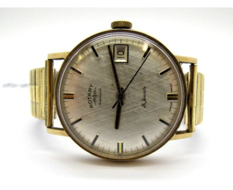 Rotary; A 9ct Gold Cased Gent's Wristwatch, the signed dial with baton markers and date aperture, the case engraved "Presente