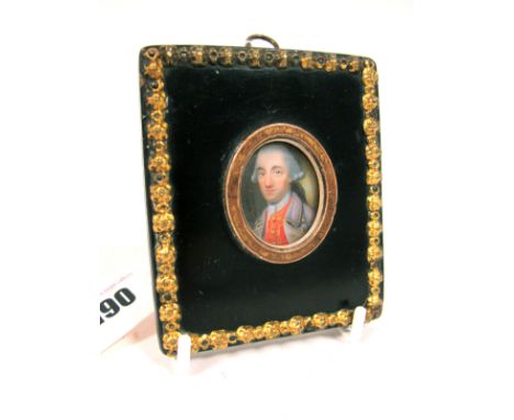 NATHANIEL HONE R.A. (1718-1784) Portrait Miniature of a gentleman, with powdered hair, wearing a grey coat, red waistcoat and