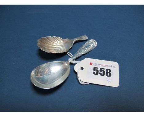 A Hallmarked Silver Caddy Spoon, Holland, Aldwinckle & Slater, London 1900, with decorative handle; Together with Another Exa