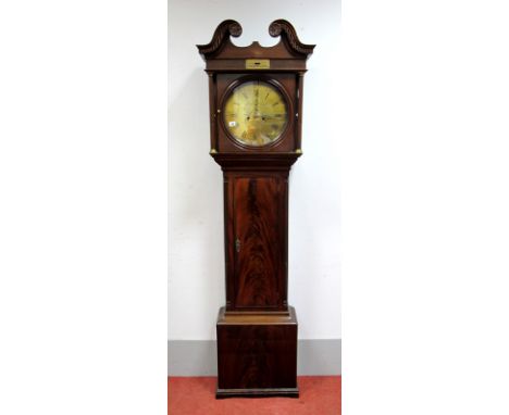 A Late XVIII Century Mahogany Eight-Day Longcase Clock, the circular scroll engraved brass dial signed John Steel, with Roman