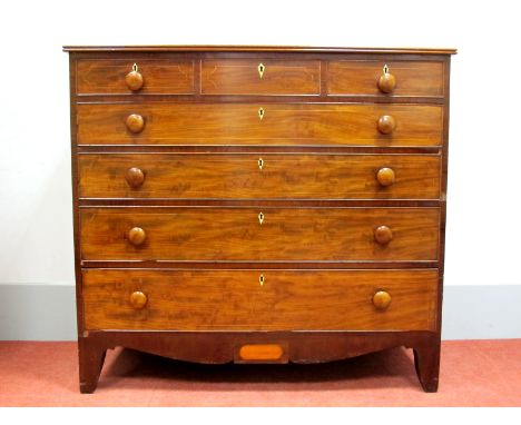 A XIX Century Mahogany Chest of Drawers, three short and four long drawers, shaped apron, on bracket feet, 115cm high, 126cm 