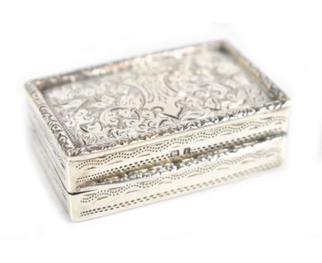 SMITH &amp; BARTLAM; an Edwardian hallmarked silver snuff box of rectangular form, with engraved detail and central cartouche