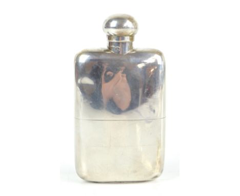 W &amp; G NEAL; an Edward VII hallmarked silver hip flask of rectangular form, with detachable cup, London 1901, height 14cm,