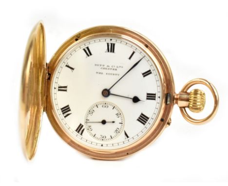 TERRY &amp; CO OF MANCHESTER; a 9ct yellow gold crown wind full hunter pocket watch, the white enamel dial set with Roman num