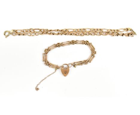 Two 9ct yellow gold bracelets joined to form a necklace, length 42cm, approx 18.8g, and a 9ct yellow gold gate link bracelet,
