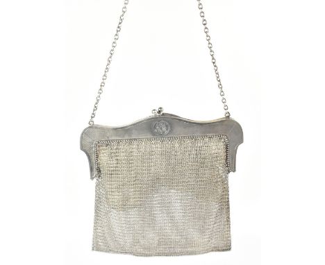 FH ADAMS &amp; CO; an Edward VII hallmarked silver mesh purse, the mount with engine turned decoration, Birmingham 1906, appr