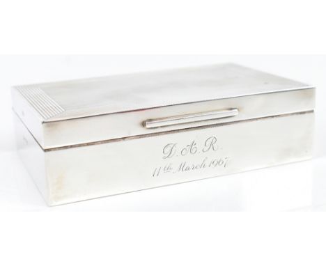 PADGETT &amp; BRAHAM LTD; an Edward VII hallmarked silver cigarette box with engine turned cover, engraved with initials 'DAR