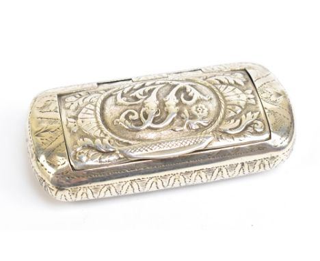 JOSEPH WILLMORE; a George III hallmarked silver snuff box of rectangular form, with chased detail to the body, the hinged cov