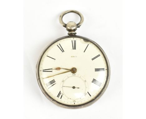 A hallmarked silver cased open face pocket watch with fusée&nbsp;movement, the enamelled dial set with Roman and Arabic numer