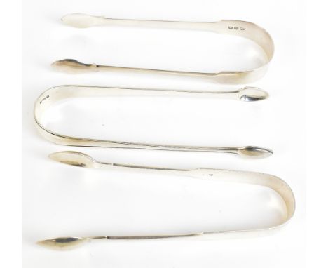 WILLIAM BATEMAN I; a pair of George III hallmarked silver Fiddle pattern sugar tongs, London 1778, length 14.3cm, and two fur