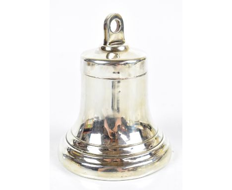 JOSEPH GLOSTER; a George VI hallmarked silver novelty inkwell in the form of a bell, with faux tortoise shell base, and remov